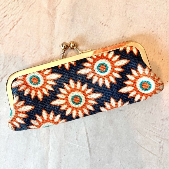 Vintage Spartina Floral Linen and Leather Kiss Lock Continental Wallet Pouch - Picture 3 of 4